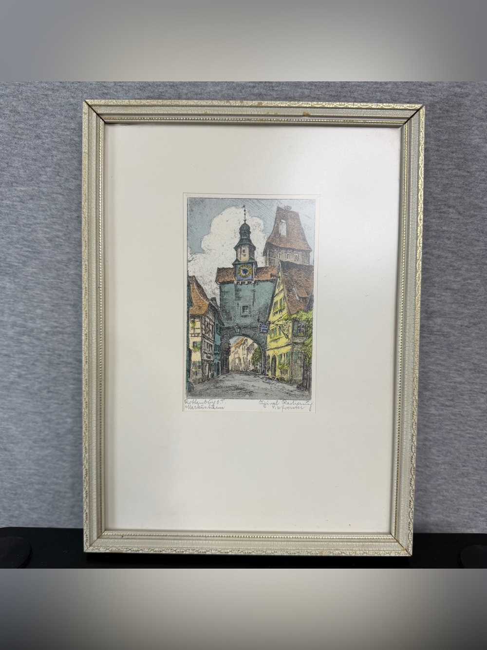 Original W. Foerster Hand Colored Etching Rothenburg o.d.T. Markusturm Signed